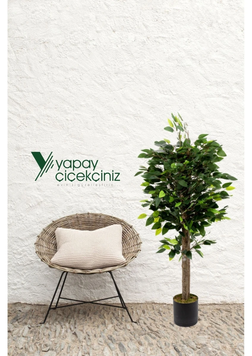 Gri Saksıda 100 cm Yoğun Yapraklı Gerçekçi Yapay Benjamin Ağacı